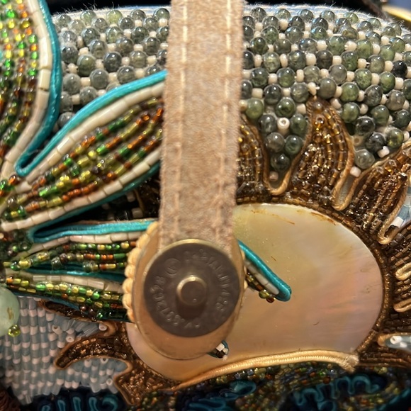 Mary Frances Coconut Grove Mini Beaded Hand Bag Palm Tree Seahorse Charm Vintage - Picture 10 of 10